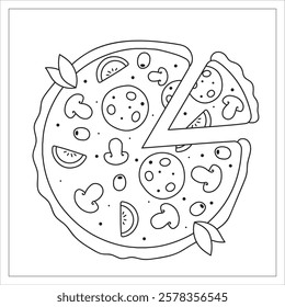 Pizza coloring page. Coloring book for children.