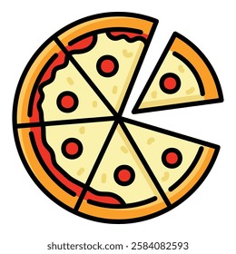 Pizza colour fill vector line icon with editable stroke 