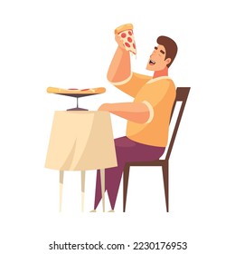 Pizza composition with isolated human character on blank background vector illustration