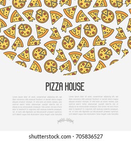 Pizza concept with thin line icons. Vector illustration for flyer, banner or menu of restaurant.