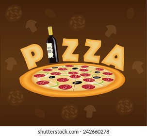 Pizza concept with wine bottle vector design 