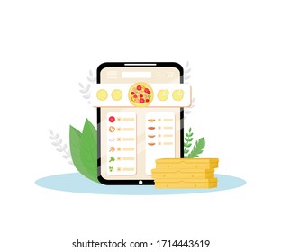 Pizza Constructor Mobile Application Flat Concept Vector Illustration. Online Italian Cuisine Fast Food Delivery Service. Internet Pizzeria, Baked Dough Produce Ordering App Creative Idea