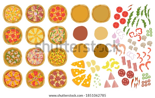 Pizza Set Base Toppings Make Create Stock Vector (royalty Free) 1851062785