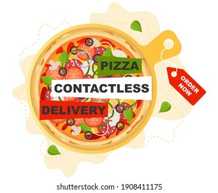 Pizza contactless delivery vector concept, great design for any purposes. Flat Vector cartoon style illustration. 