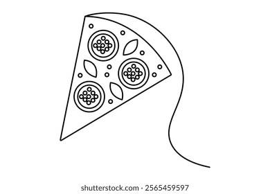 Pizza continuous single line art and isolated outline vector illustration