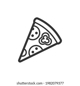 Pizza contour style vector icon. Tasty fast food unhealthy meal. Isolated dishes on white background.