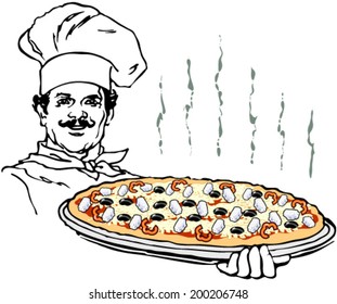 Pizza cook illustration