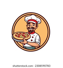 pizza cook vector illustration logo icon