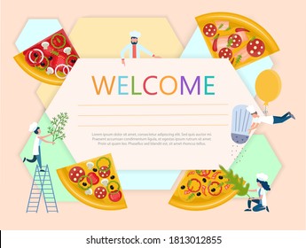 Pizza cooking Online cooking courses Poster Italian restaurant Vector Illustration
