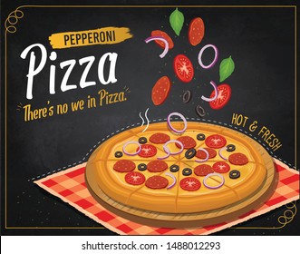 Pizza creative vector illustration on black chalk background