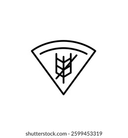 Pizza and crossed wheat ear. Gluten-free dough. Special diet needs. Pixel perfect, editable stroke vector icon