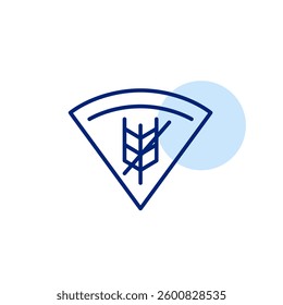 Pizza and crossed wheat ear. Gluten-free dough. Special diet needs. Pixel perfect, editable stroke vector icon