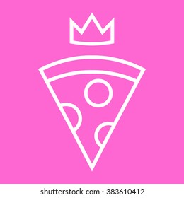 Pizza with crown vector white outline icon. Pizza king on bright background. 