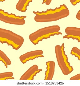 Patrón de costra de pizza sin fisuras. fondo de pizza sobrante. Textura vectorial de comida rápida