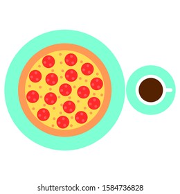 pizza and a cup of coffee