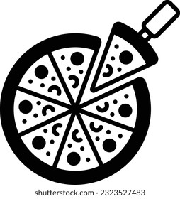 pizza cut into eight slices with Lifter concept, pizzetta with Serving Spoon vector icon design, Bakery and Baked Goods symbol, Culinary and Kitchen sign, Recipe development stock illustration