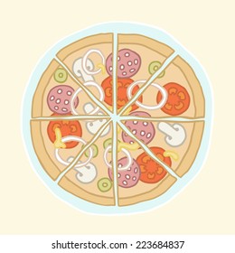 Pizza cut into slices