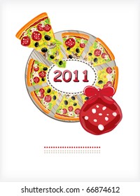 pizza, cut into slices. Next gift and new year