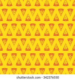 Pizza cut on slices. Simple seamless food background pattern slice of pizza.  Vector illustration. 