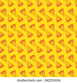 Pizza cut on slices. Simple seamless food background pattern slice of pizza.  Vector illustration. 