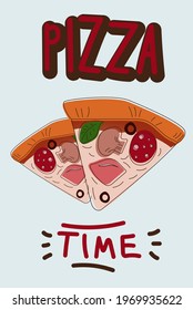 Pizza cut poster in hand drawn style.