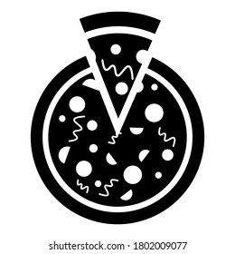 Pizza with cut slice. black fast food delivery icon symbol, vector illustration.