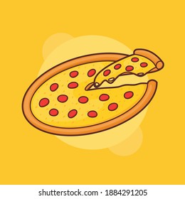 pizza cut whole melted mozzarella cheese delivery fast food with flat full color outline style