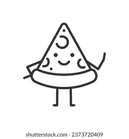 Pizza süße Cartoon-Figur, lineares Symbol. Linie mit bearbeitbarem Hub