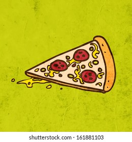 Pizza. Cute Hand Drawn Vector illustration, Vintage Paper Texture Background
