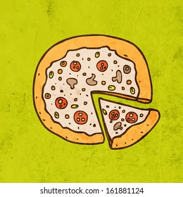 Pizza. Cute Hand Drawn Vector illustration, Vintage Paper Texture Background