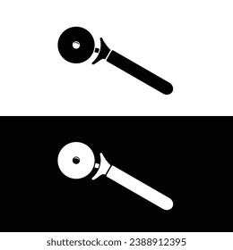 Pizza cutter flat silhouette vector. Silhouette kitchen utensil icon. Set of black and white symbols for kitchen concept. Kitchen gadgets, tools. Kitchenware