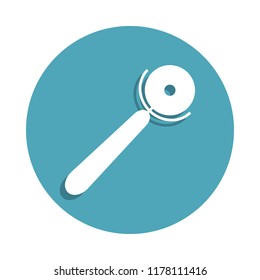 pizza cutter icon in badge style. One of kitchen tools collection icon can be used for UI, UX