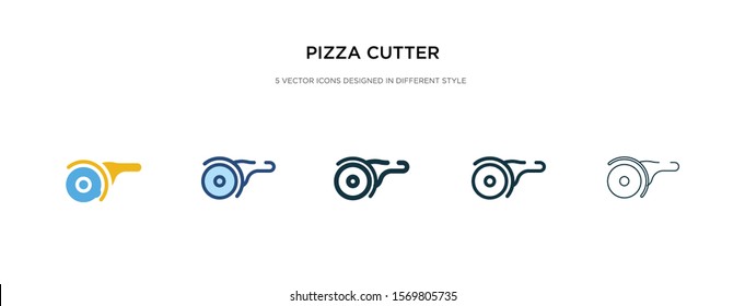pizza cutter icon in different style vector illustration. two colored and black pizza cutter vector icons designed in filled, outline, line and stroke style can be used for web, mobile, ui