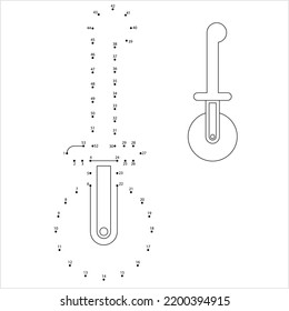 Pizza Cutter Icon Dot To Dot, Pizza Slice Cutter Vector Art Illustration