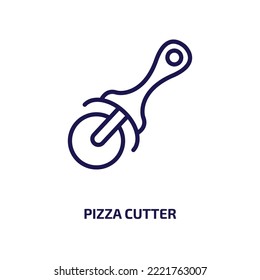 ícono de cortador de pizza de la colección de cocina. Cortador de pizza lineal delgado, pizza, icono de contorno utensil aislado en fondo blanco. Señal de corte de pizza de vectores de línea, símbolo para web y móvil