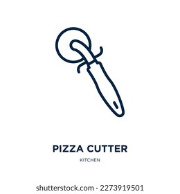 pizza cutter icon from kitchen collection. Thin linear pizza cutter, food, cutter outline icon isolated on white background. Line vector pizza cutter sign, symbol for web and mobile