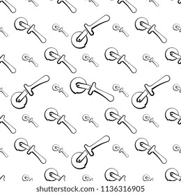 Pizza Cutter Icon Seamless Pattern, Pizza Slice Cutter Seamless Pattern Vector Art Illustration