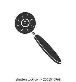 Pizza Cutter Icon Silhouette Illustration. Pizzeria Vector Graphic Pictogram Symbol Clip Art. Doodle Sketch Black Sign.