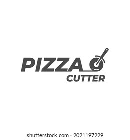 Pizza cutter icon. Pizza slicer logo template. Pizza knife sign