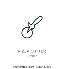 Pizza cutter icon. Thin linear pizza cutter outline icon isolated on white background from kitchen collection. Line vector sign, symbol for web and mobile
