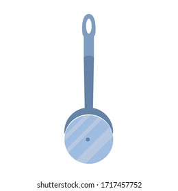 Pizza cutter isolated on a white background . Pizza knife icon in cartoon style. Symbol stock vector illustration. Round knife. Kitchen utensils.