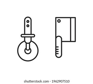 pizza cutter and knife icons vector