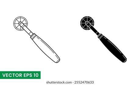 pizza cutter line art and glyphs vector icon isolated on white background