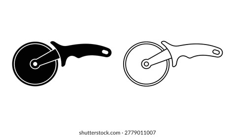 Pizza cutter silhouette in black and line art style