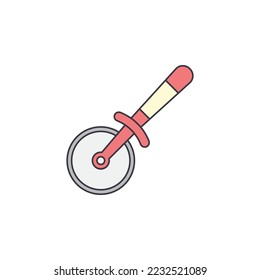 Pizza cutter, Pizza slicer icon in color, isolated on white background 