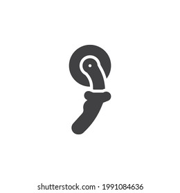 Icono vectorial del cortador de pizza. signo plano relleno para concepto móvil y diseño web. Icono de glifo de cuchillo de pizza. Símbolo, ilustración del logotipo. Gráficos vectoriales