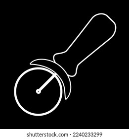 pizza cutter vector icon isolated on black background, vector illustration, cookware, kitchenware