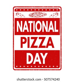 Pizza day grunge rubber stamp on white background, vector illustration