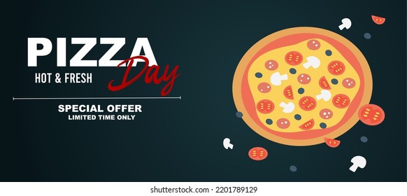 Pizza day afiche oscuro simple ilustración vectorial de plantilla.