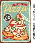 Pizza decorative poster template for restaurant or pizzeria. Italian food retro sign layout. Food vector image.